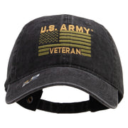 Licensed U.S. Army Veteran Flag Embroidered Washed Solid Pigment Dyed Cotton Twill Brass Buckle Cap - Black OSFM