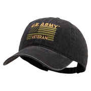 Licensed U.S. Army Veteran Flag Embroidered Washed Solid Pigment Dyed Cotton Twill Brass Buckle Cap - Black OSFM