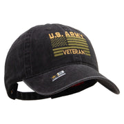 Licensed U.S. Army Veteran Flag Embroidered Washed Solid Pigment Dyed Cotton Twill Brass Buckle Cap - Black OSFM