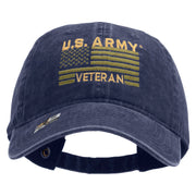 Licensed U.S. Army Veteran Flag Embroidered Washed Solid Pigment Dyed Cotton Twill Brass Buckle Cap - Navy OSFM