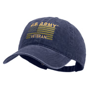 Licensed U.S. Army Veteran Flag Embroidered Washed Solid Pigment Dyed Cotton Twill Brass Buckle Cap - Navy OSFM