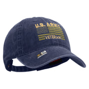 Licensed U.S. Army Veteran Flag Embroidered Washed Solid Pigment Dyed Cotton Twill Brass Buckle Cap - Navy OSFM