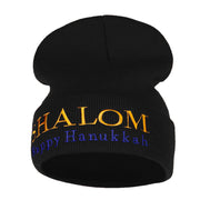 Shalom Happy Hanukkah Embroidered Long Knitted Beanie