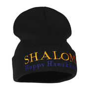 Shalom Happy Hanukkah Embroidered Long Knitted Beanie