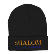 Shalom Happy Hanukkah Embroidered Long Knitted Beanie