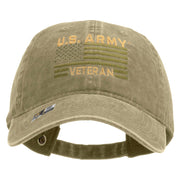 Licensed U.S. Army Veteran Flag Embroidered Washed Solid Pigment Dyed Cotton Twill Brass Buckle Cap - Khaki OSFM
