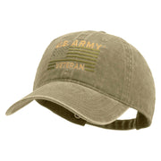 Licensed U.S. Army Veteran Flag Embroidered Washed Solid Pigment Dyed Cotton Twill Brass Buckle Cap - Khaki OSFM