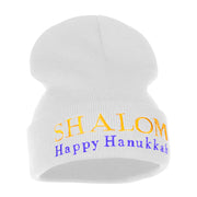 Shalom Happy Hanukkah Embroidered Long Knitted Beanie