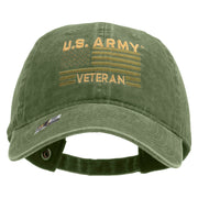 Licensed U.S. Army Veteran Flag Embroidered Washed Solid Pigment Dyed Cotton Twill Brass Buckle Cap - Olive OSFM