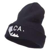 California State and Bear Embroidered Long Beanie