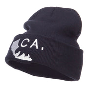 California State and Bear Embroidered Long Beanie