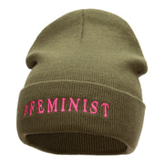 Feminist Logo Phrase Embroidered Long Knitted Beanie