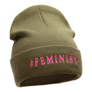 Feminist Logo Phrase Embroidered Long Knitted Beanie