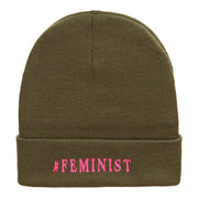 Feminist Logo Phrase Embroidered Long Knitted Beanie