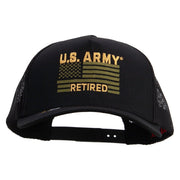 Licensed U.S. Army Retired Flag Embroidered Twill 5 panel Mesh Back Cap - Black OSFM