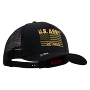 Licensed U.S. Army Retired Flag Embroidered Twill 5 panel Mesh Back Cap - Black OSFM