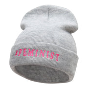 Feminist Logo Phrase Embroidered Long Knitted Beanie