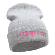 Feminist Logo Phrase Embroidered Long Knitted Beanie