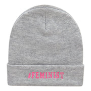 Feminist Logo Phrase Embroidered Long Knitted Beanie