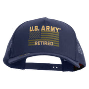 Licensed U.S. Army Retired Flag Embroidered Twill 5 panel Mesh Back Cap - Navy OSFM