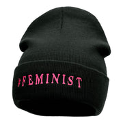 Feminist Logo Phrase Embroidered Long Knitted Beanie