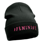 Feminist Logo Phrase Embroidered Long Knitted Beanie