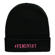 Feminist Logo Phrase Embroidered Long Knitted Beanie