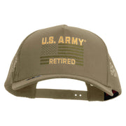 Licensed U.S. Army Retired Flag Embroidered Twill 5 panel Mesh Back Cap - Khaki OSFM