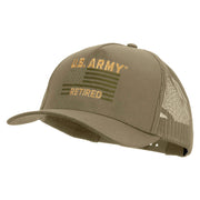 Licensed U.S. Army Retired Flag Embroidered Twill 5 panel Mesh Back Cap - Khaki OSFM