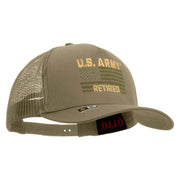 Licensed U.S. Army Retired Flag Embroidered Twill 5 panel Mesh Back Cap - Khaki OSFM