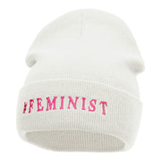 Feminist Logo Phrase Embroidered Long Knitted Beanie