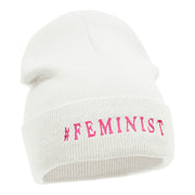 Feminist Logo Phrase Embroidered Long Knitted Beanie