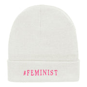 Feminist Logo Phrase Embroidered Long Knitted Beanie