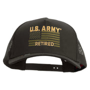 Licensed U.S. Army Retired Flag Embroidered Twill 5 panel Mesh Back Cap - Charcoal OSFM