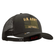 Licensed U.S. Army Retired Flag Embroidered Twill 5 panel Mesh Back Cap - Charcoal OSFM
