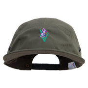 Beautiful Iris Embroidered Garment Washed Adjustable Army Cap - Olive OSFM