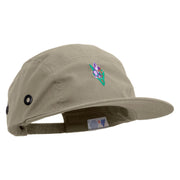 Beautiful Iris Embroidered Garment Washed Adjustable Army Cap - Khaki OSFM