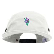 Beautiful Iris Embroidered Garment Washed Adjustable Army Cap - White OSFM