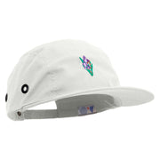 Beautiful Iris Embroidered Garment Washed Adjustable Army Cap - White OSFM