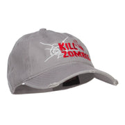 Kill Zombie Embroidered Cotton Frayed Cap