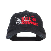 Kill Zombie Embroidered Cotton Frayed Cap