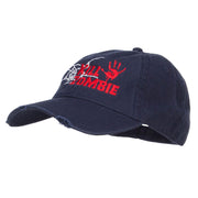 Kill Zombie Embroidered Cotton Frayed Cap