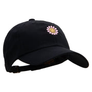 Groovy Flower Embroidered Dad Style Unstructured Low Profile 6 panel Cotton Cap - Black OSFM