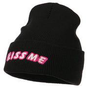 Kiss Me Embroidered Long Knit Beanie