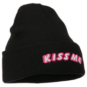 Kiss Me Embroidered Long Knit Beanie