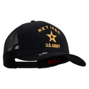 Licensed U.S. Army Retired Military Embroidered Twill 5 panel Mesh Back Cap - Black OSFM