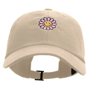 Groovy Flower Embroidered Dad Style Unstructured Low Profile 6 panel Cotton Cap - Khaki OSFM