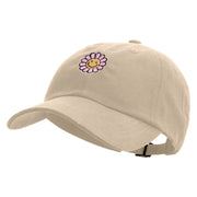 Groovy Flower Embroidered Dad Style Unstructured Low Profile 6 panel Cotton Cap - Khaki OSFM