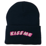 Kiss Me Embroidered Long Knit Beanie