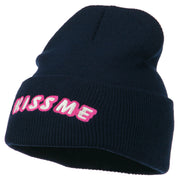 Kiss Me Embroidered Long Knit Beanie